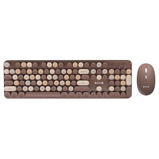 Aula AC306 Wireless Keyboard with Retro Keys and 1600 DPI Mouse Combo | 2.4GHz Wireless Keyboard with Mouse Combo for Desktop/Laptop and Devices with USB Support (Mix Brown)