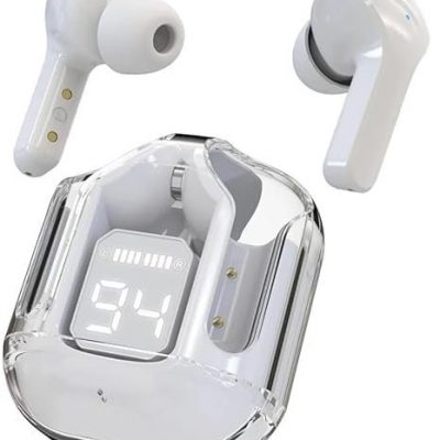 UltraPods Max TWS Earbuds Pro Bluetooth | Transparent Design | Fast Charging | 13mm HD Bass Drivers | Built-in Mic | Running, Outdoors, Music Sound (White)