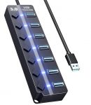 ZORBES® USB Hub 3.0 for PC Multiport Adapter with 7 USB Ports High Speed 3.0 USB Hub for Laptop with Individual Switch Control USB Extender with Multi USB Port for MacBook, Mac Pro