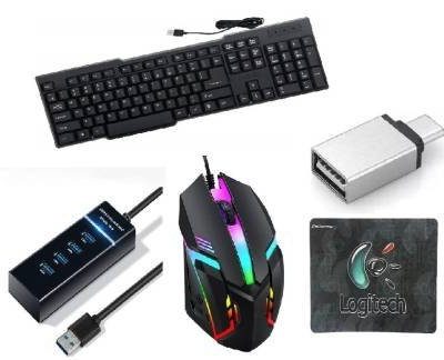Di Innovating Technology DI 5 COMBO OF ( KEYBOARD, RGB MOUSE, HUB, MOUSEPAD AND C TYPE OTG) Combo Set