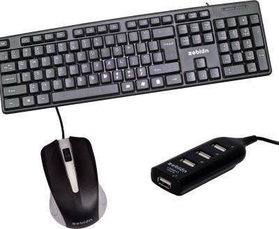 zebion K500 Wired Keyboard + Rocky wired Mouse + Pronto101 Usb hub Combo Set??(Black)