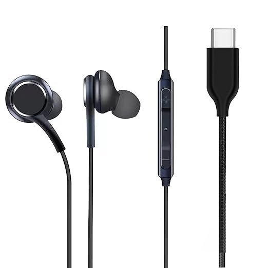 In-Ear Headphone For Samsung Galaxy A33 5G, Samsung Galaxy F23, Samsung Galaxy M33, Samsung Galaxy M23, Samsung Galaxy A23 in-Ear Wired Earphone with Type-C Jack, Powerful Audio, Built-in Microphone, Tangle Resistant Cable | USB C Headphones/Earphones, in Ear USB C Earphones, Type C Earphone with Microphone and Volume Control Earbuds Headset- AR3, BLACK