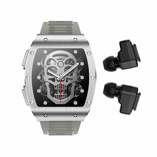 Smart Watch with Earbuds, 2 in 1 Military Bluetooth Smart Watch, 1.91" HD IPS Screen Smartwatch for Men, Rugged Military Bluetooth Call Fitness Tracker, IP67 Waterproof, AI Voice Assistant (Silver)