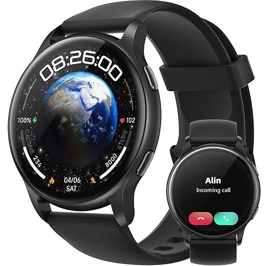 Parsonver Smart Watch for Men Women(Answer/Make Calls), 5ATM Waterproof Swimming Monitor, Fitness Tracker with 100+ Sports Modes, Heart Rate, Sleep Monitor, 44mm Smartwatch for Android & iPhone, Black