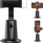 KYKHT Auto Face Tracking Phone Holder, 360° Rotation, AI Recognition, Built-in Flash Light, Black