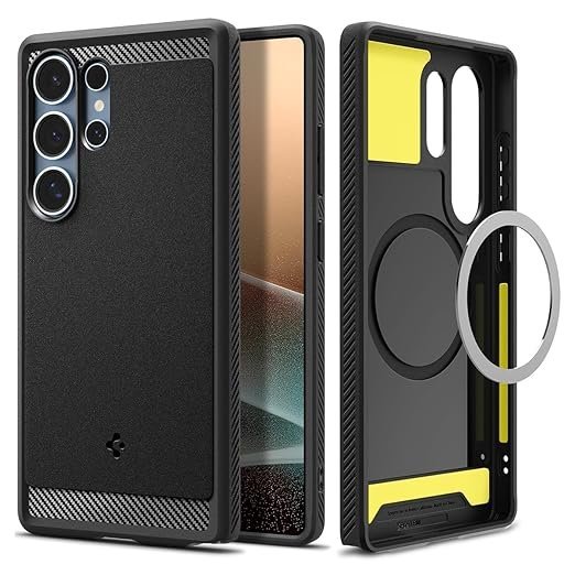 Spigen Rugged Armor Magfit Back Cover Case Compatible with Samsung Galaxy S25 Ultra (TPU + Poly Carbonate | Matte Black)