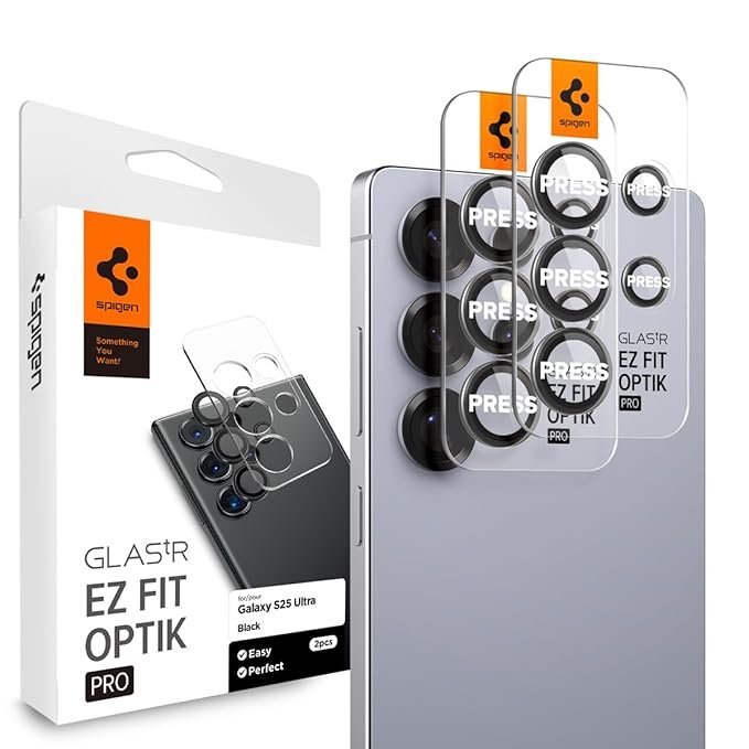 Spigen Glas.tR EZ Fit Optik Pro Tempered Glass Camera Lens Protector Guard for Galaxy S25 Ultra - Black (2 Pack)