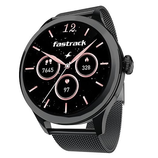 Fastrack Noir Pro Womens Smart Watch, 3.0 cm Super AMOLED Display, 390 * 390 Resolution, 100+ Sports Modes, SOS, BT Calling, Female Health Monitor, IP68, 5-Day Battery, 100+ Smartwatch Faces (Black)