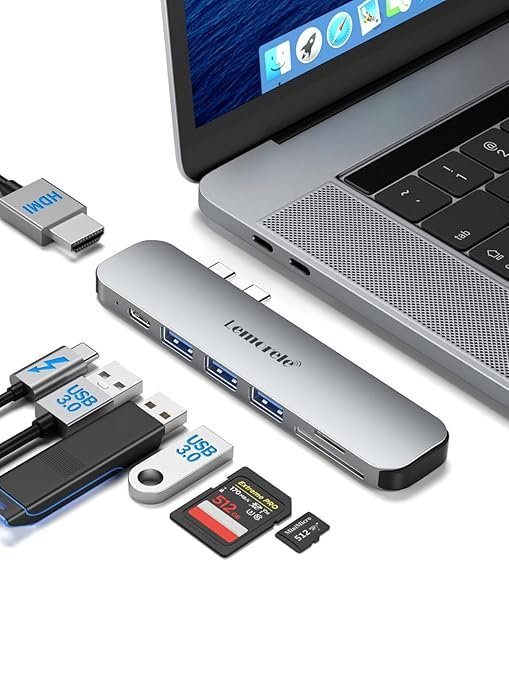 Lemorele USB C Hub 7-in-2 (Hub for MacBook) with Thunderbolt Port, USB 3.0 Port, 4K HDMI, 100W PD, SD/TF Port, Thunderbolt Compatible with MacBook Pro/Air M1 to M4 Chips