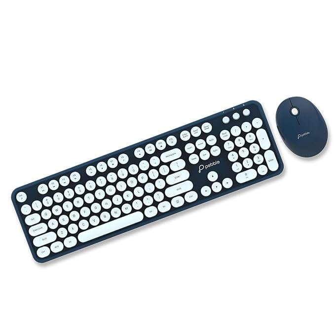 Pebble Wireless Mouse & Keyboard Combo with 2.4GHz Nano Receiver, Rounded Keys, Integrated Multimedia Control and Power Saving (Blue)