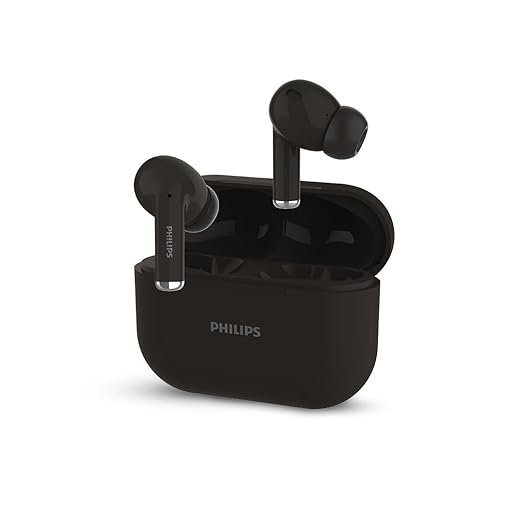 Philips Audio TAT1169BK/94 True Wireless in Ear Earbuds with Pocket Sized Charging Case, Play Time Upto 55Hrs, 12mm Dynamic Drivers, Inbuilt Mic, IPX4 Splash & Sweat Resistant (Black)