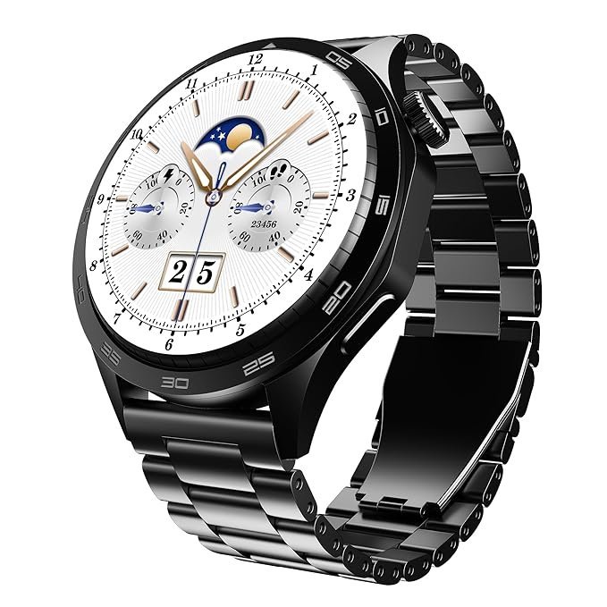 boAt Enigma Radiant Men's Luxury Watch w/Functional Crown, Upto 6 Days Battery, 200+ Cloud Watch Faces, Guided Breathing, 1.43"(3.63 cm) AMOLED Display Smart Watch (Metal Black)