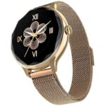 Roll over image to zoom in Noise Diva Smartwatch with Diamond Cut dial, Glossy Metallic Finish, AMOLED Display, Mesh Metal and Leather Strap Options, 100+ Watch Faces, Female Cycle Tracker Smart Watch for Women (Gold Link)