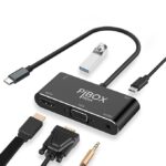 PiBOX India, USB C to HDMI VGA USB Adapter, Aluminium Type C USB hub 3.1 to HDMI 4K/VGA/USB 3.0/USB C Converter Cable Charging Port Adapter Cable for Mac, Compatible Samsung Galaxy/Samsung Note