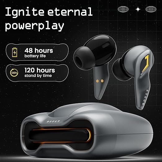 Boult Audio UFO Truly Wireless in Ear Earbuds with 48H Playtime, Built-in App Support, 45ms Low Latency Gaming, 4 Mics ENC, Breathing LEDs, 13mm Bass Drivers Ear Buds TWS, Made in India (Smoky Metal)