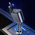 Moreyaji Retractable Car Charger, 120W 4 in 1 Super Fast Charge Car Phone Charger, Retractable Cables (31.5 inch) and 2 USB Ports Car Adapter