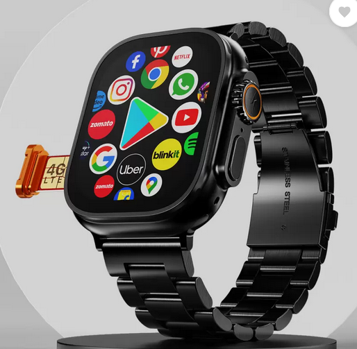 Fire-Boltt Oracle WristPhone - 4G SIM/LTE/WiFi, Android OS, Play store & Phone Notification Smartwatch  (Black Chrome Strap, Free Size)